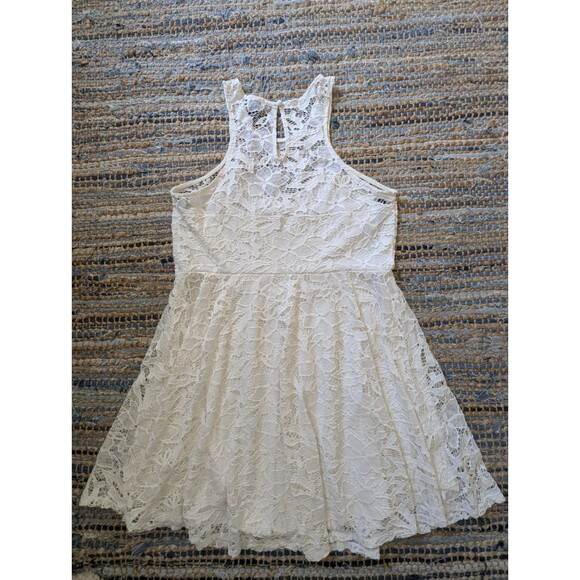 Material Girl Skater Dress XXL Ivory Lace Overlay Sleeveless Lined Dollcore - Picture 9 of 10